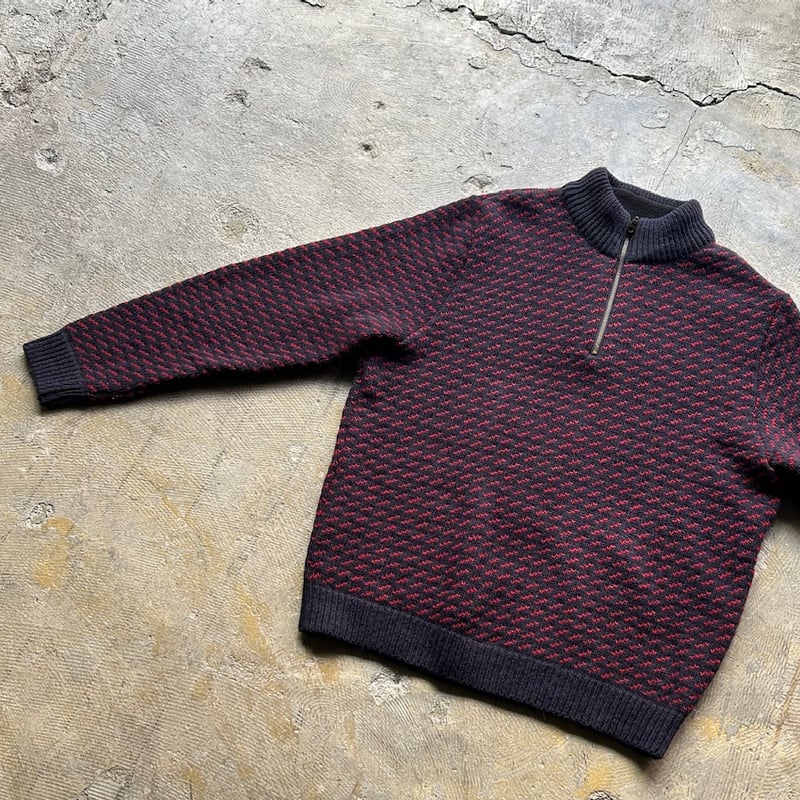 90's L.L.Bean birds eye half zip wool knit | su