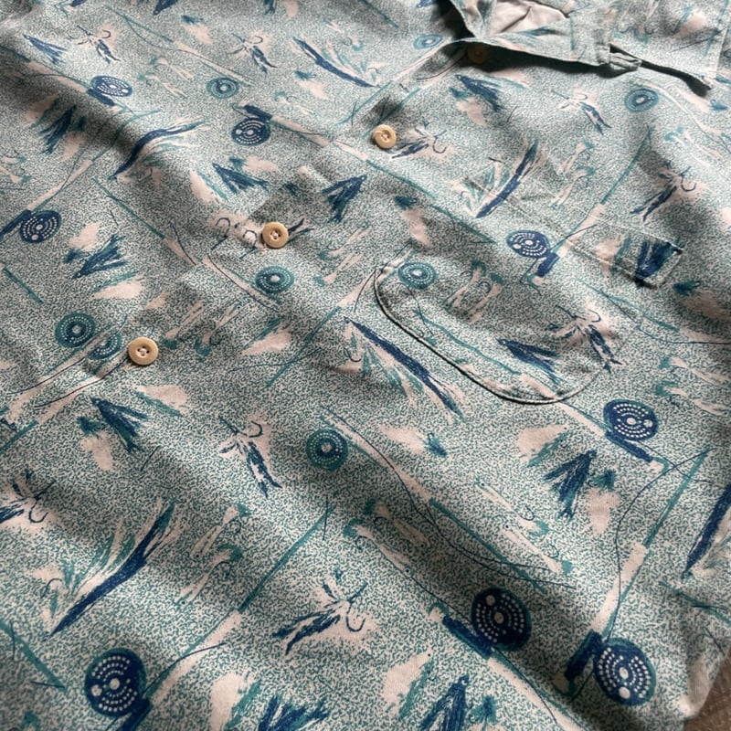 90s Orvis fly fishing pattern open collar shirt