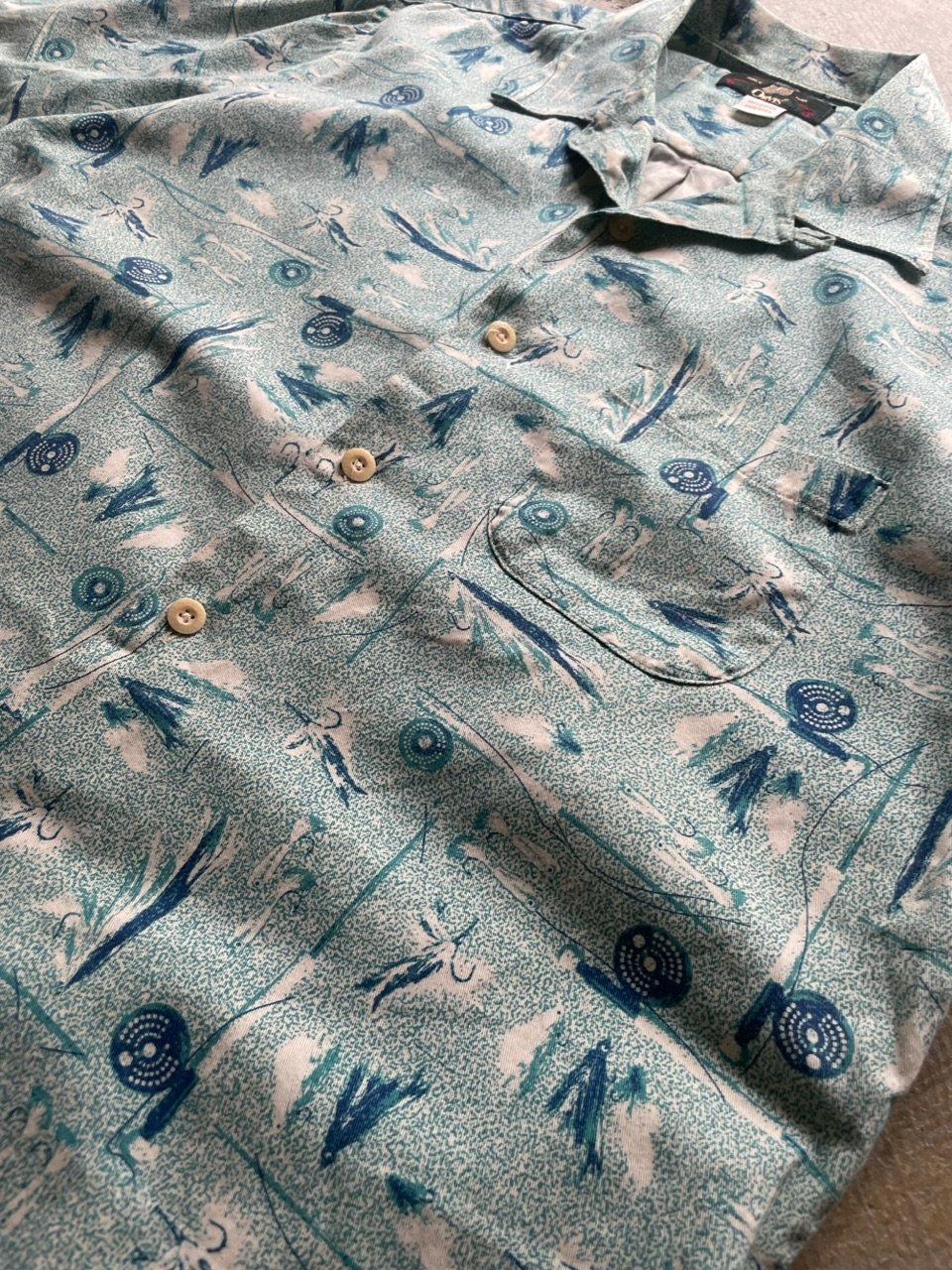 Orvis オービス フライフィッシング シャツ フライ柄　L 90s メキシコ製 ORVISオービス 毛針 フライ 総柄 コットンシャツ