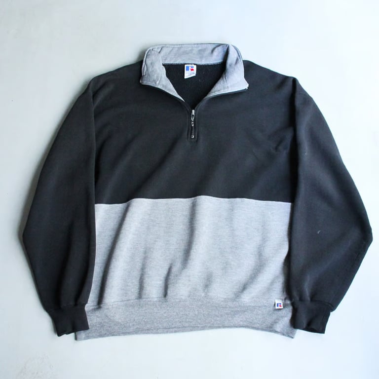 90s Russell half zip 2tone design sweat shirt made in usa