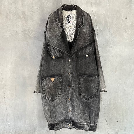 80s〜 design black denim coat