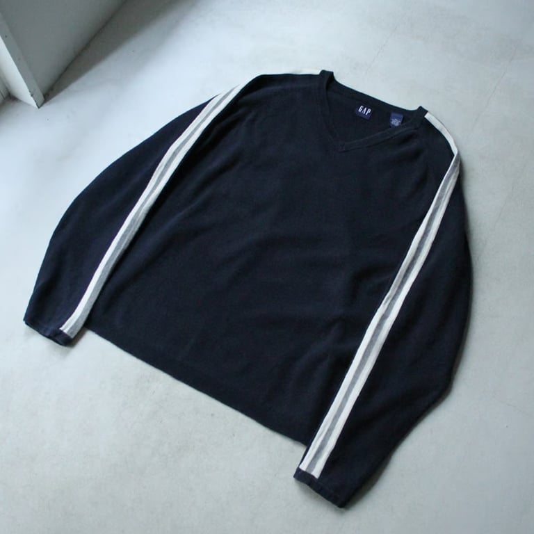 00s Gap side line design cotton v-neck knit sweater｜ギャップ