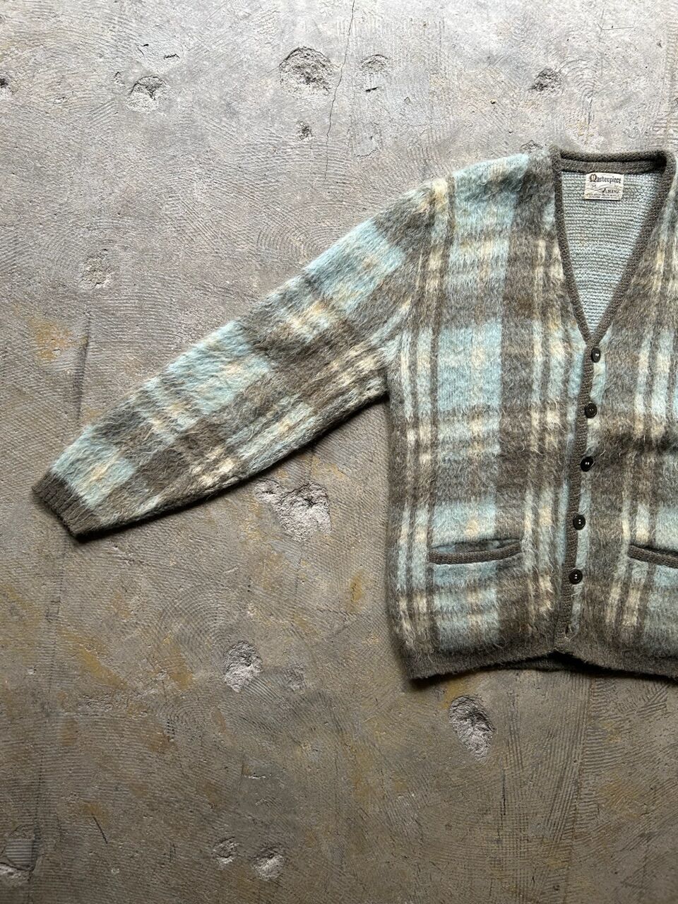 80’s モヘア　カーディガン　mohair cardigan　チェック　毛足長 80's モヘア カーディガン mohair cardigan チェック 毛足長