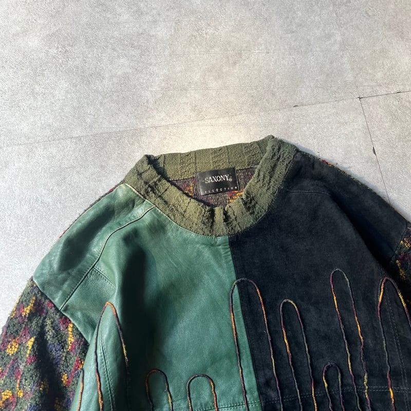 SAXONY leather swiching 3D knit pullover | sui 