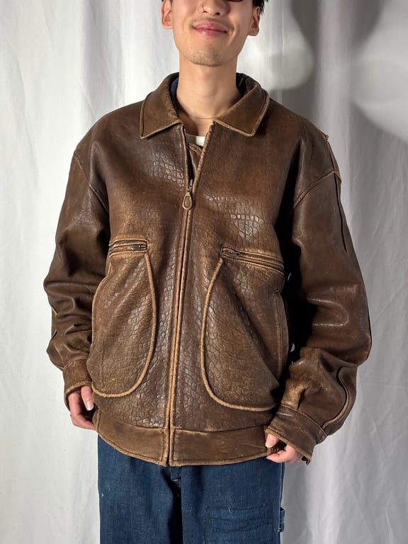 90年代 レザージャケット(90's New River pocket design leather jacket "Good Aging!")