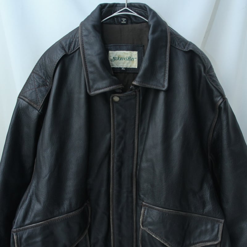 ジャケット・アウター ST.JOHN'S BAY A-2 leather jacket y2k Vintage Y2K St. John's Bay Brown Leather Quilt Lined Bomber