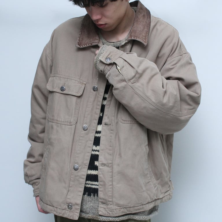 90s Eddie bauer leather collar work jacket｜エディーバウアー