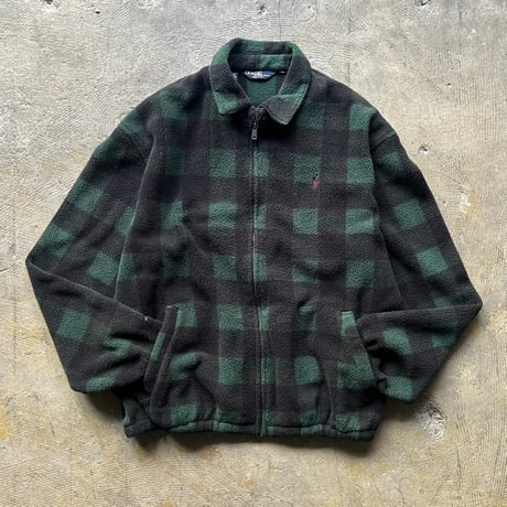 ~90s Ralph Lauren block check fleece jacket Made in USA