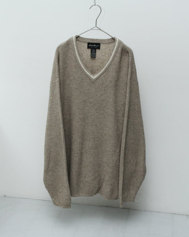 00s Eddie bauer lambs wool/cotton v-neck knit sweater｜エディーバウアー