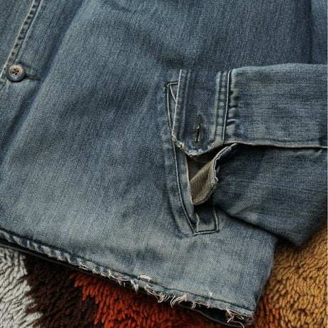 90s~ Corduroy collar damaged denim coveralls