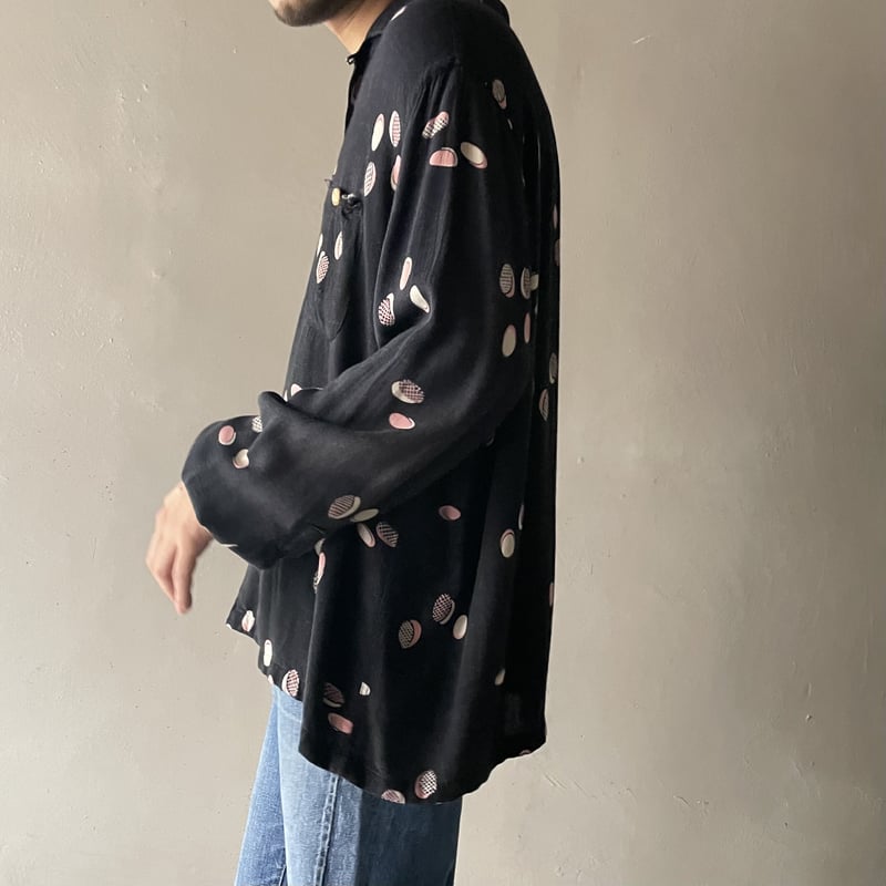 50s atomic pattern pink kasuri black rayon shir 50s atomic pattern pink kasuri black rayon shir