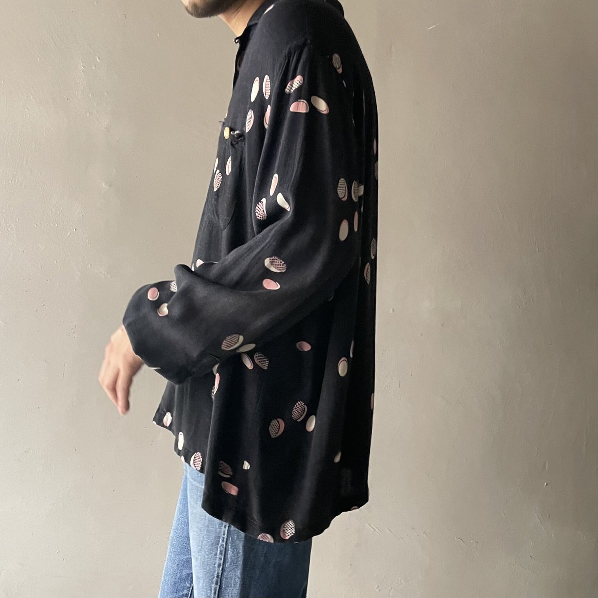 50s atomic pattern pink kasuri black rayon shir 50s atomic pattern pink kasuri black rayon shir
