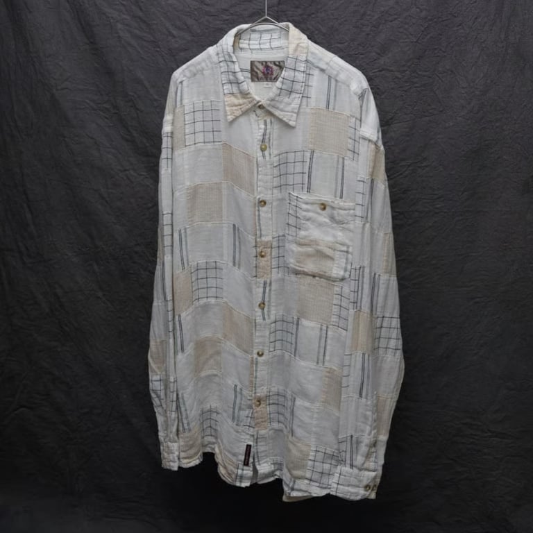 90年代 リネンシャツ（90s The teritory ahead patch work design linen L/S shirt）
