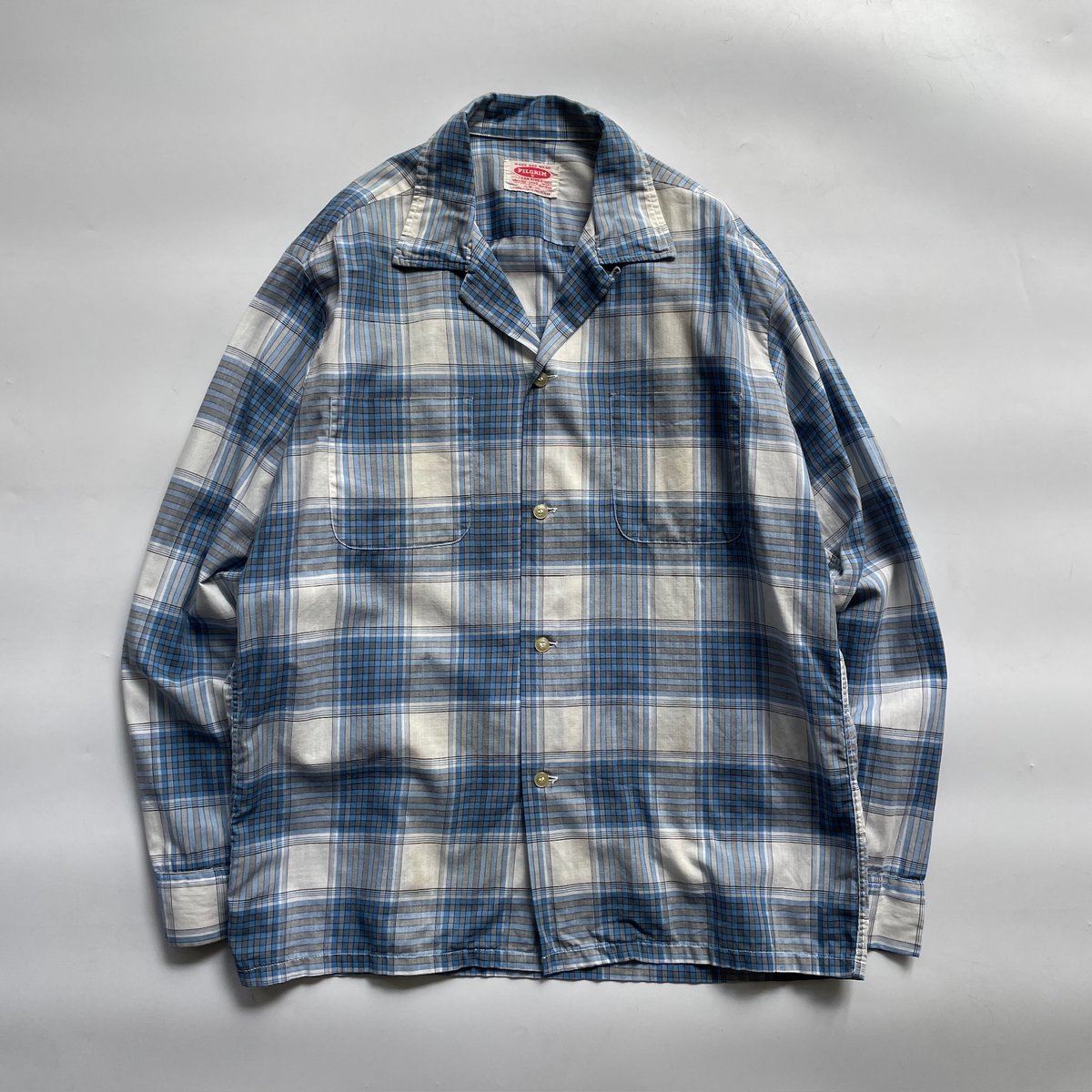 50s pilgrim レーヨンドットシャツ S/S 60s Pilgrim plaid open collar cotton shirt | su