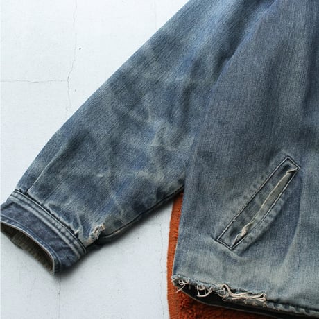 90s~ Corduroy collar damaged denim coveralls