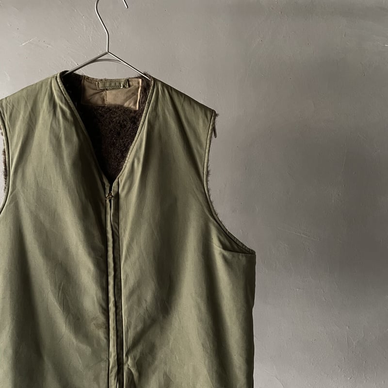 40s us NAVYヴィンテージ軍物　オリーブ デッキベスト　40sTALON 古着 40s 米軍 US NAVY コの字 TALON アルパカ ライナー
