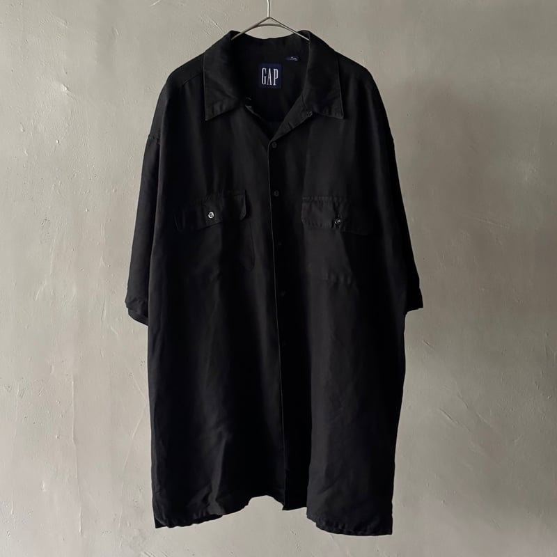 90s GAP linen×rayon open collar shirt “Black” |