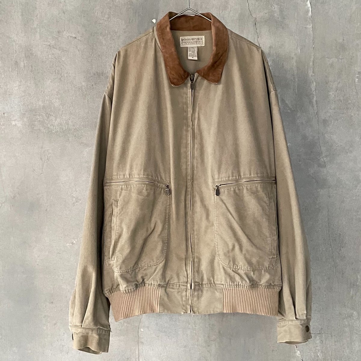 90s BANANA REPUBLICバナリパHunting ジャケット 古着 90s BANANA REPUBLIC 本革 レザー襟 コットン キャンバス