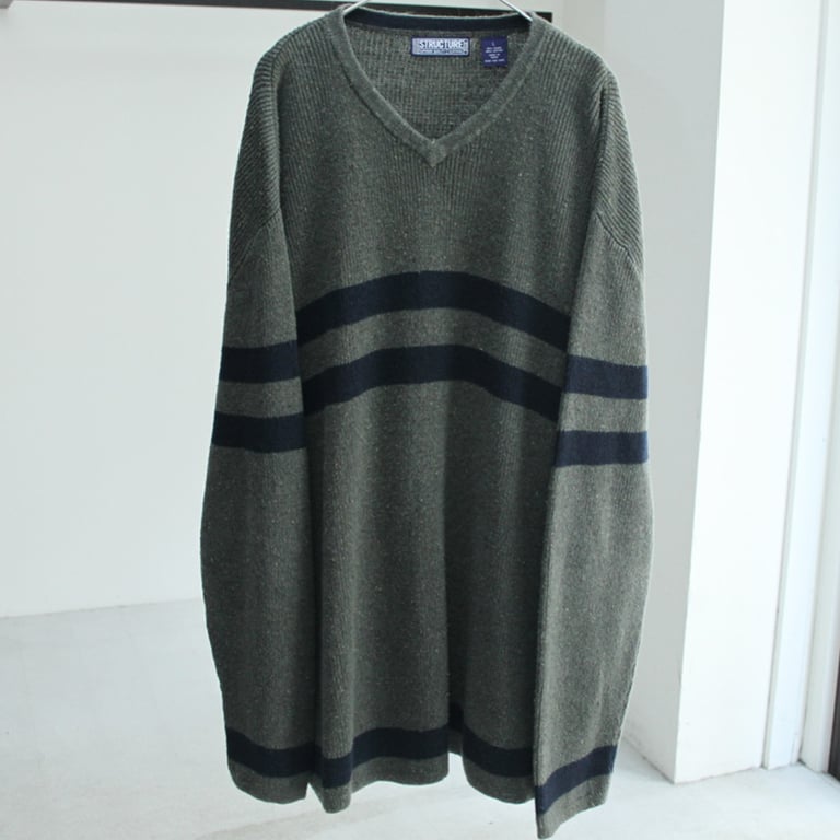 90s Structure line design ramie/cotton knit sweater｜ストラクチャー
