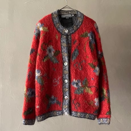 〜90s Flower pattern openwork mohair knit cardigan