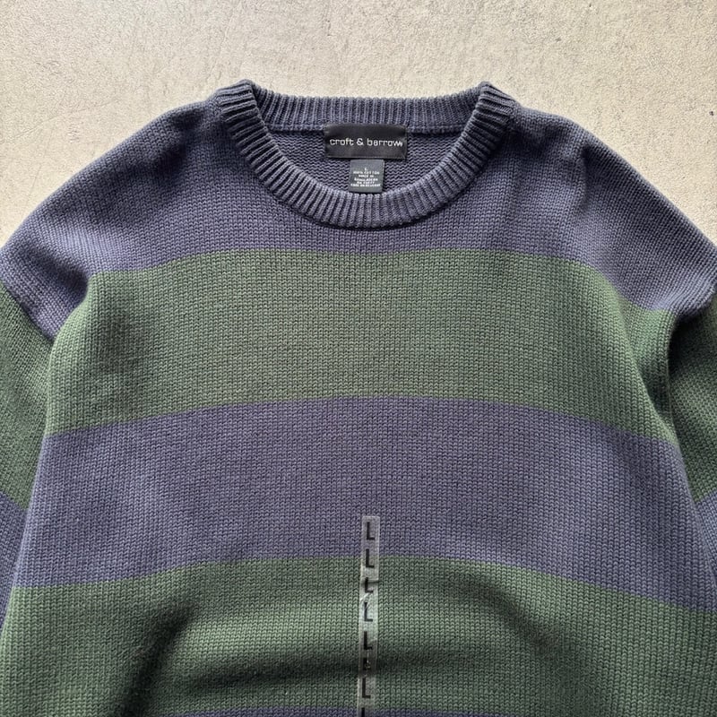 90s croft&barrow フェード ダメージ加工 コットンニットセーター 古着 90s CROFT&BARROW マルチ ボックス & ケーブル パターン