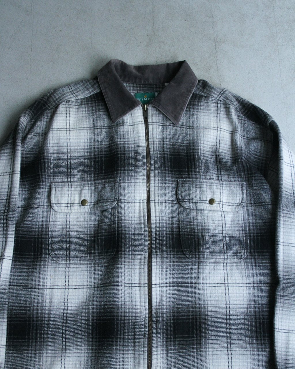 00s Swiching design ombre plaid pattern zip up