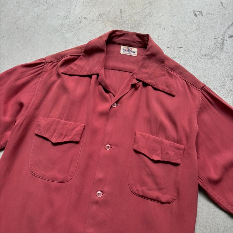 1950's ビンテージ レーヨンシャツ メンズ CAMPUS 60'sビンテージ古着！アメリカ製 CAMPUS 耳付き レーヨンシャツ