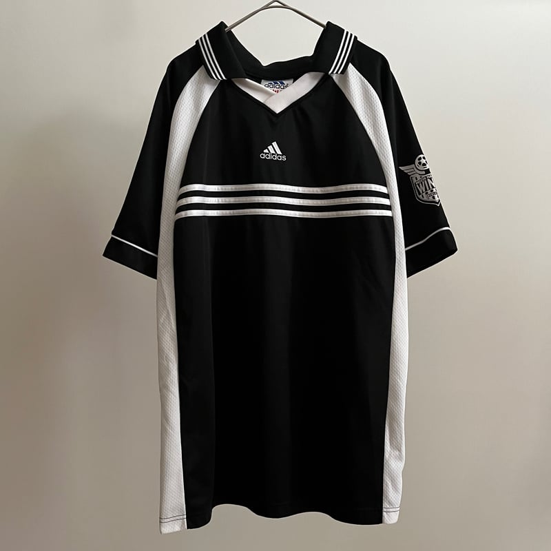 90s adidas ゲームシャツ 90s adidas アディダス 希少 ゲームシャツ 光沢 ネイビー L相当