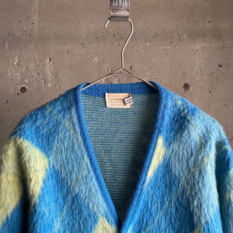 50's~ BRENT argyle pattern mohair knit cardigan 50's~ BRENT argyle pattern mohair knit cardigan