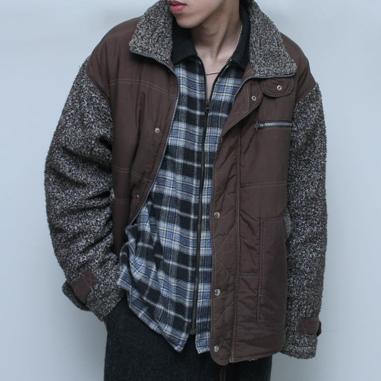 90年代 ナイロンジャケット（90s Boa fleece/nylon switching design zip up jacket）