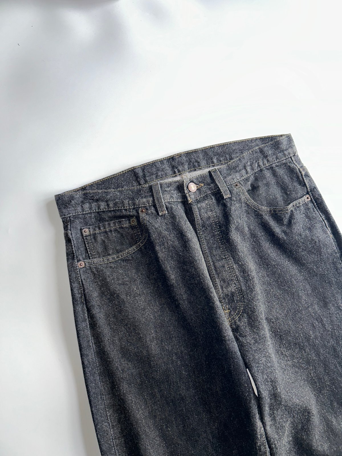 日本製90s良品 RIDE&ROLL ダブルニー 先染めブラックワイドデニム 日本製90s良品 RIDE&ROLL ダブルニー 先染めブラックワイド