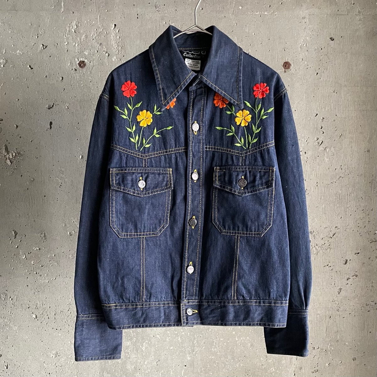 70s flower embroidery denim shirt jacket | sui