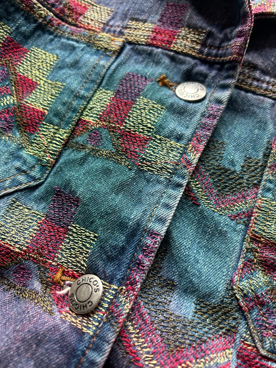 90s CHICO'S DESIGN カラフル ジャケット レトロ 古着 レディース 古着 CHICO'S DESIGN カラフル ツイード 前開き