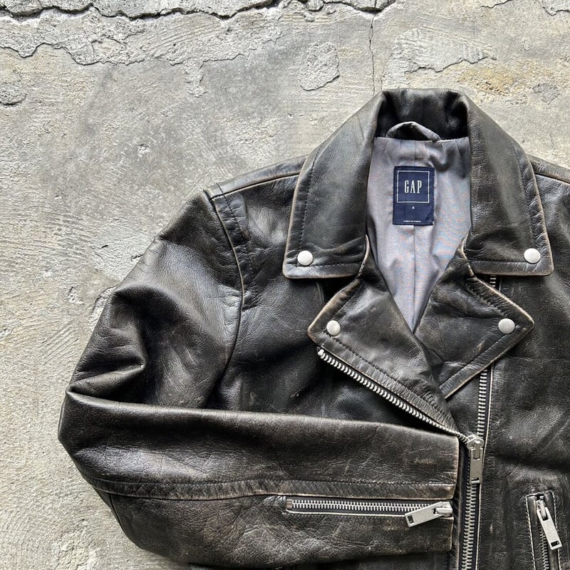 GAP ブラックレザー ライダースジャケット 90s GAP オールドギャップ 肉厚 レザージャケット 黒 XXL T