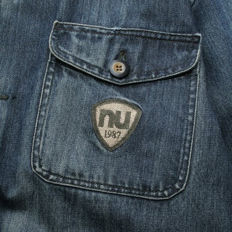90s~ Corduroy collar damaged denim coveralls