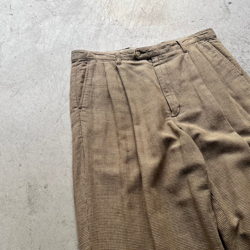 (古着)90s eddie bauer ワイドリネンスラックス パンツ 柄 古着)90s eddie bauer ワイドリネンスラックス パンツ 柄