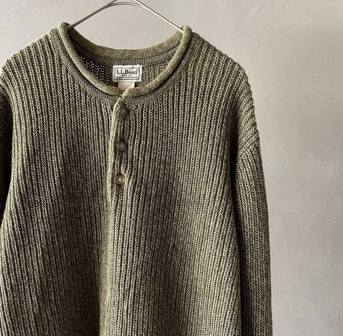 90s Vintage LLBean セーター エメラルドグリーン 猫目ボタン 90s Vintage LLBean セーター エメラルドグリーン 猫目ボタン
