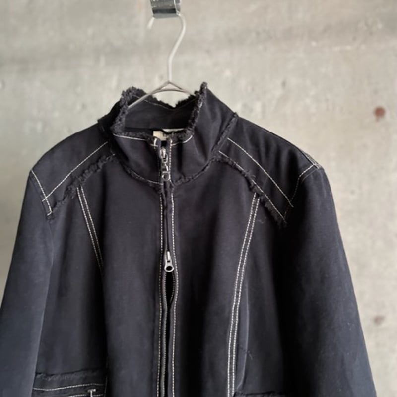 90s high neck stitch design full zip cotton ja