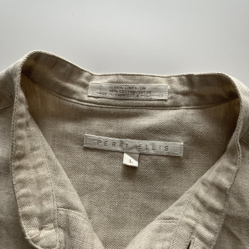 90s Perry Ellis ペリエリ リネンシャツ スタンドカラー 90s Perry ellis linen stand collar shirt | sui