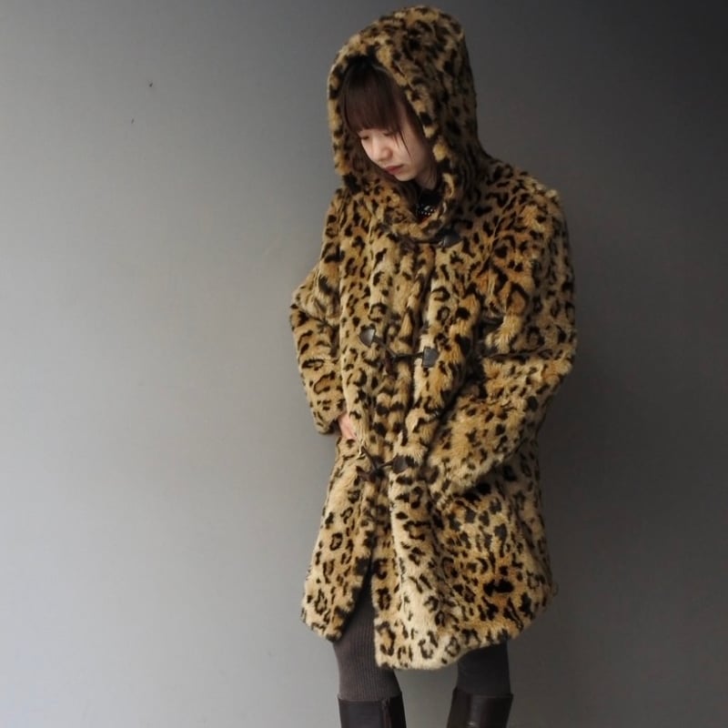 90s leopard faux fur duffle coat made in usa |
