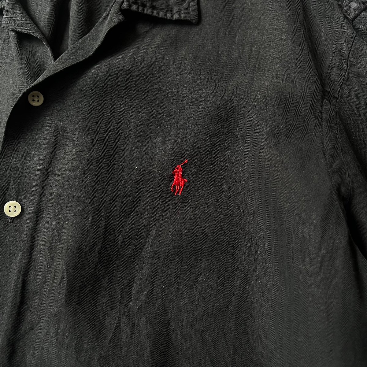 ビンテージ　ラルフローレン　開襟シャツ　完全無地　オールブラック　XL 90s Ralph Lauren open collar shirt 