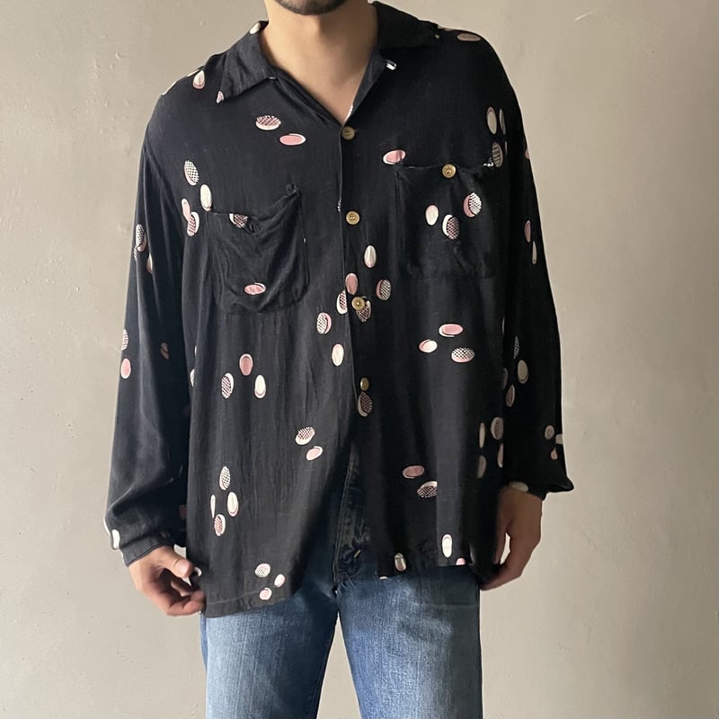 50s atomic pattern pink kasuri black rayon shir 50s atomic pattern pink kasuri black rayon shir