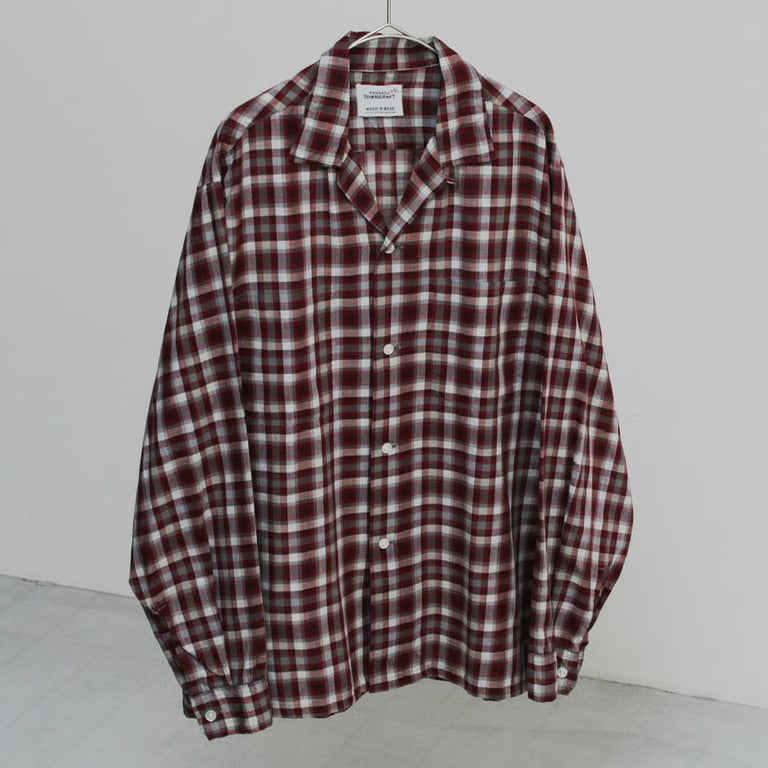 60's TOWNCRAFT plaid pattern open collar cotton shirt