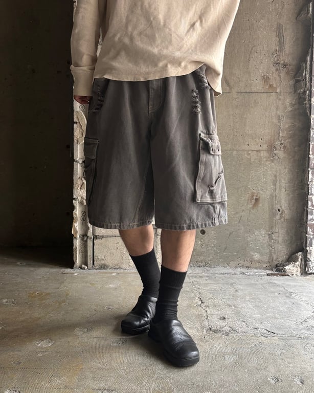 00's Damage design denim cargo shorts