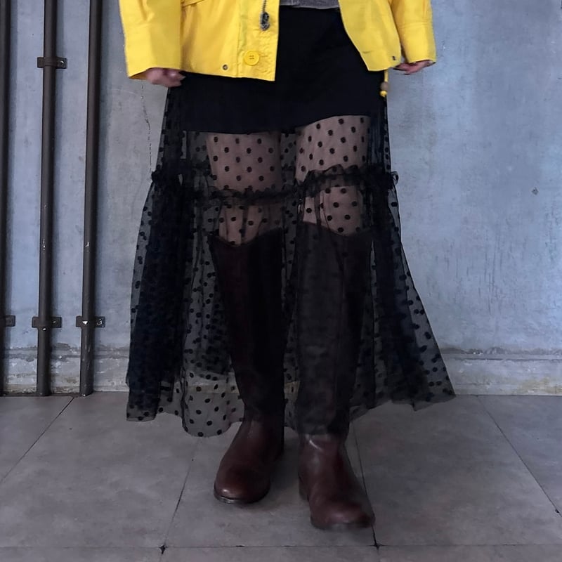 スカート n.k atelier shirring dot long skirt n.k atelier shirring dot long skirt Georgette White Polka