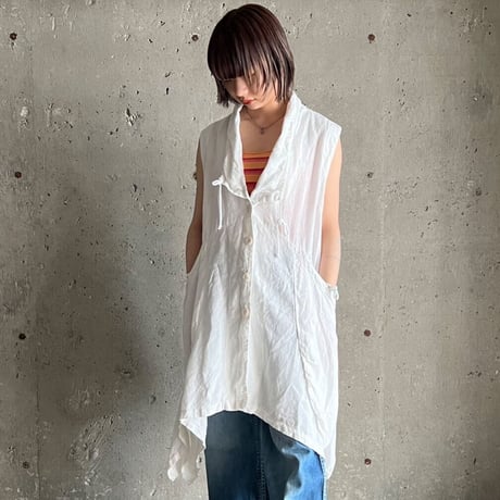90s cut design unisex linen long vest