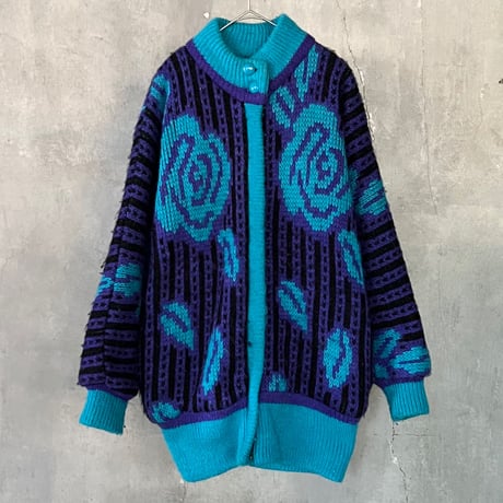 〜90s flower pattern zip up knit jacket