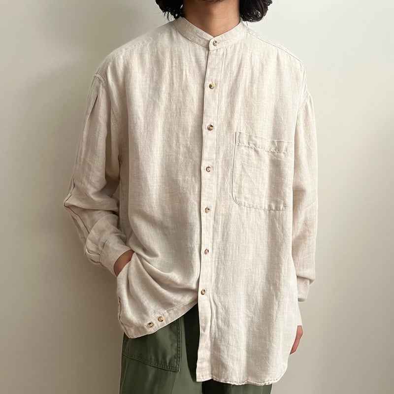 90s Perry Ellis ペリエリ リネンシャツ スタンドカラー 90s Perry ellis linen stand collar shirt | sui