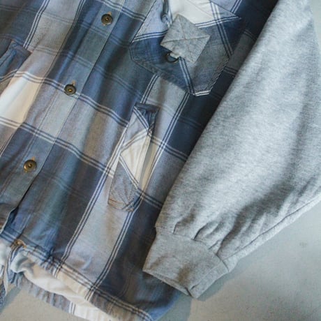 90s Flannel/Sweat swiching design hooded shirt