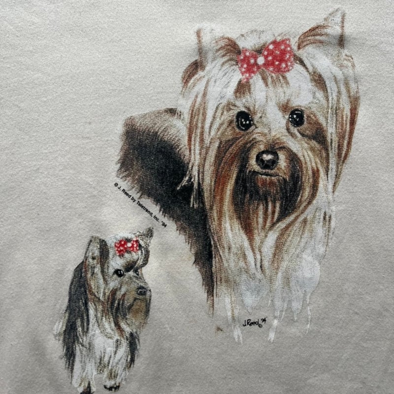 古着　90s USA製　アニマルプリントスウェット　ヨークシャーテリア　L. 古着 90s USA製 アニマルプリントスウェット ヨークシャーテリア